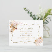 Aquarel Blush Rozen Pampas Grass Gold Bruiloft Save The Date (Staand voorkant)