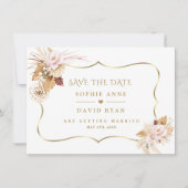 Aquarel Blush Rozen Pampas Grass Gold Bruiloft Save The Date (Voorkant)