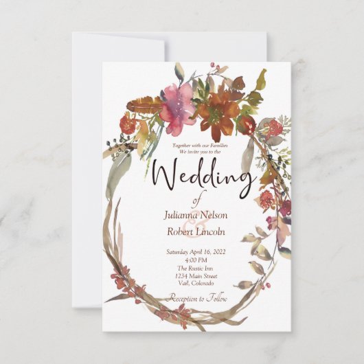 Aquarel Boho bloemen bruiloftsinvitaties Kaart (Voorkant)