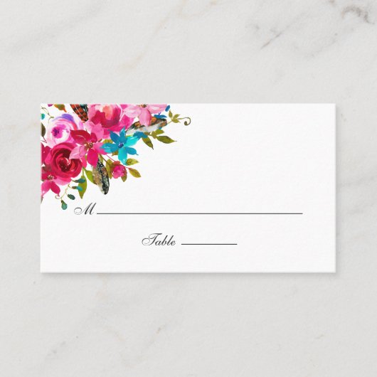 Aquarel Boho Chic Bloemen Bruiloft Plaatskaartje (Voorkant)
