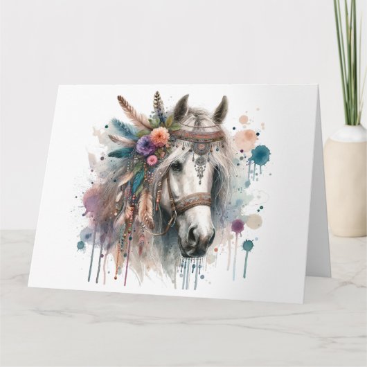 Aquarel Boho Horse Note Kaart (Voorkant)