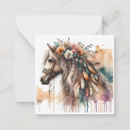 Aquarel Boho Horse Note Kaart Notitiekaartje