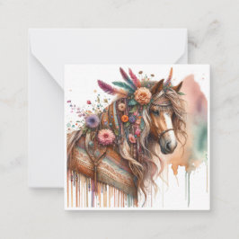 Aquarel Boho Horse Note Kaart Notitiekaartje
