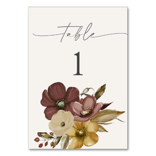 Aquarel Boho Neutrale Trouwtafel Nummers Kaart (Voorkant)