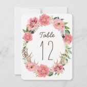 Aquarel Boho Veren Tafel Nummer Kaarten (Achterkant)