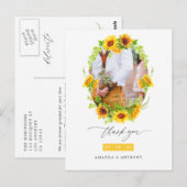 Aquarel Boho Zonnebloemen Trouwfoto Bedankt Briefkaart (Voorkant / Achterkant)