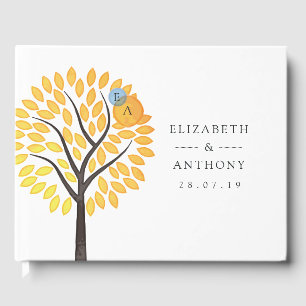 Aquarel Boom Waterdruppels Monogram Bruiloft Gastenboek