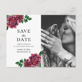 Aquarel bordeauxrode bloemen. Bordeauxrood Save th Briefkaart