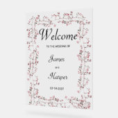 Aquarel bordeauxroze bloemige blad Welkom Acryl Bord (Hoek)