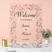 Aquarel bordeauxroze bloemige blad Welkom Acryl Bord (Huwelijk)
