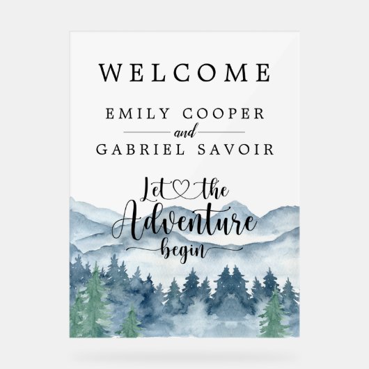 Aquarel Bos Berg Bruiloft Receptie Acryl Bord (Voorkant)