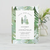 Aquarel bos bespaar onze datum trouwkaart kaart (Staand voorkant)