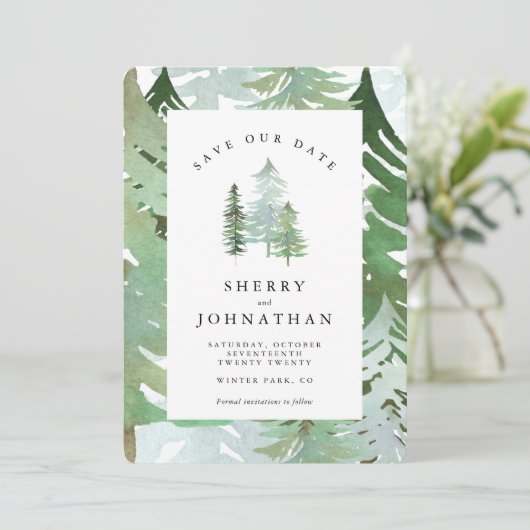 Aquarel bos bespaar onze datum trouwkaart kaart (Staand voorkant)
