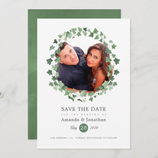 Aquarel Bos Bruiloft Groen Save The Date (Voorkant / Achterkant)