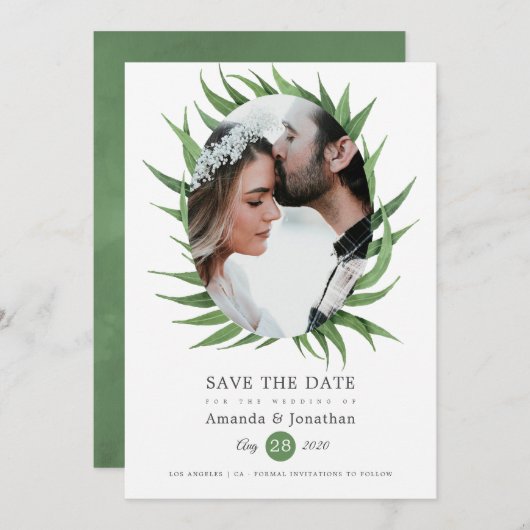 Aquarel Bos Bruiloft Groene Decoratie Save The Date (Voorkant / Achterkant)