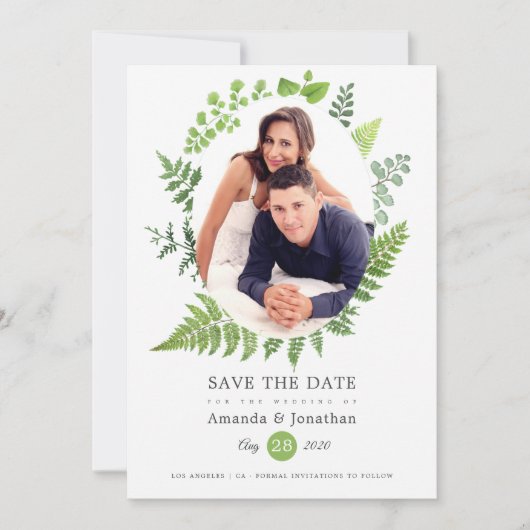 Aquarel Bos Bruiloft Groene Decoratie Save The Date (Voorkant)