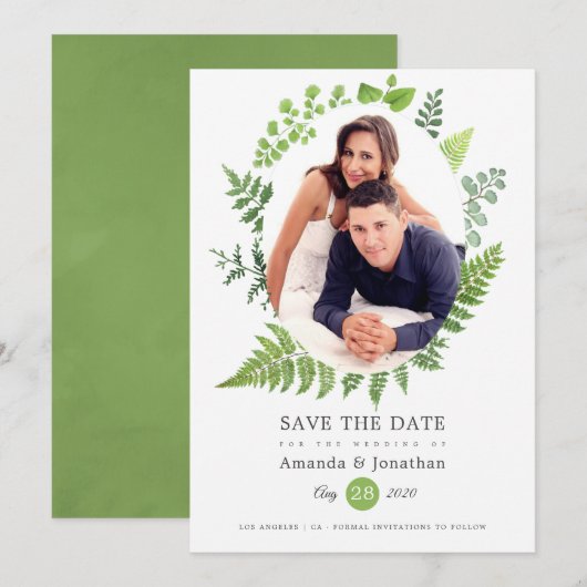 Aquarel Bos Bruiloft Groene Decoratie Save The Date (Voorkant / Achterkant)