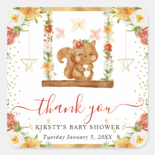 Aquarel Bos Eekhoorn Baby Shower Vierkante Sticker
