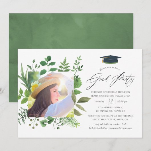 Aquarel bos groen graduatiefest kaart (Voorkant / Achterkant)