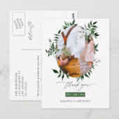 Aquarel bos groen huwelijksfoto dank je briefkaart (Voorkant / Achterkant)