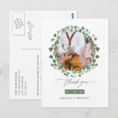 Aquarel bos groene trouwfoto bedankt briefkaart (Voorkant / Achterkant)