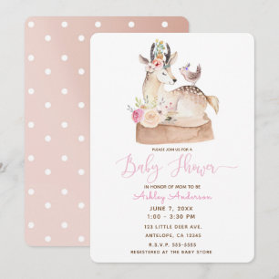 Aquarel bos herten & vogels baby shower kaart