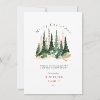 Aquarel bos Kerstmis Vakantiekaart Feestdagenkaart