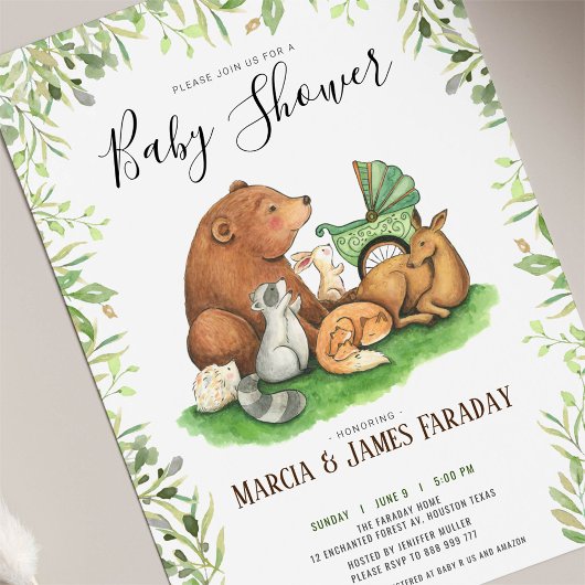 Aquarel bos koppels baby shower kaart