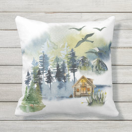 Aquarel bos scène buitenkussen
