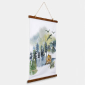 Aquarel bos scène hangend wandkleed (Gebogen)