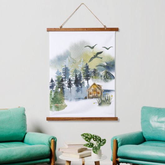 Aquarel bos scène hangend wandkleed (Woonkamer)