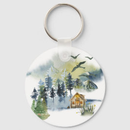 Aquarel bos scène sleutelhanger