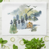 Aquarel bos scène theedoek (Gevouwen)