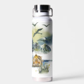 Aquarel bos scène   waterfles (Achterkant)