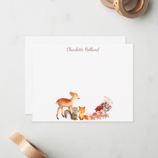 Aquarel Bosdier Bloemige Gepersonaliseerd Notitiekaartje (Voorkant / Achterkant in situ)