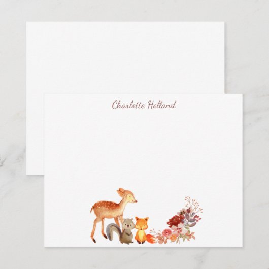 Aquarel Bosdier Bloemige Gepersonaliseerd Notitiekaartje (Voorkant / Achterkant)