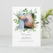 Aquarel Bosgroen Foto Zwangerschap Aankondiging (Staand voorkant)