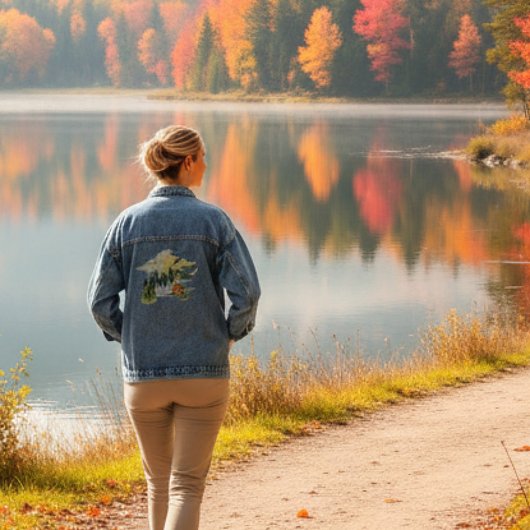 Aquarel boslandschap denim jacket