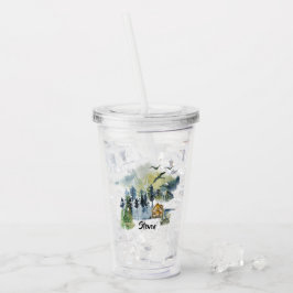 Aquarel boslandschap gepersonaliseerd acryl drinkbeker