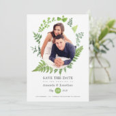 Aquarel boslandschap groene wedding save the date (Staand voorkant)
