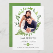 Aquarel boslandschap groene wedding save the date (Voorkant / Achterkant)
