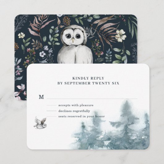 Aquarel Bosuil Botanisch RSVP Kaartje (Voorkant / Achterkant)