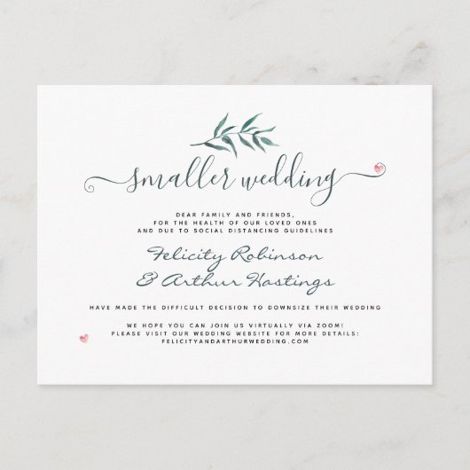 Aquarel Botanisch Klein Huwelijk Script Update Uitnodiging Briefkaart (Voorkant)