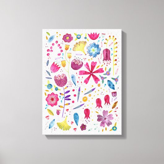 Aquarel Botanische Wilde Bloem Hek Schildering Canvas Afdruk (Voorkant)