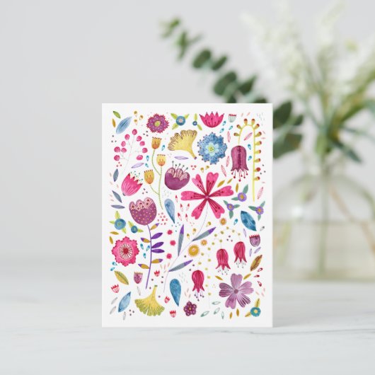 Aquarel Botanische Wilde Bloem Houtwal Schilderij Briefkaart (Staand voorkant)