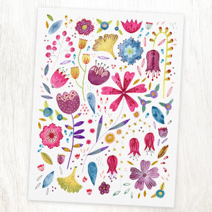 Aquarel Botanische Wilde Bloem Houtwal Schilderij Briefkaart