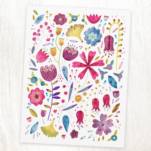 Aquarel Botanische Wilde Bloem Houtwal Schilderij Briefkaart