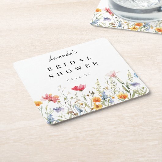 Aquarel Bruidsboeket Bruiloft Kartonnen Onderzetters (Schuin)