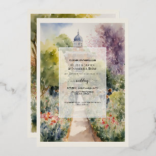 Aquarel Bruiloft Chelsea Physic Garden Folie Uitnodiging