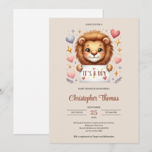 Aquarel bruin en ivoor Cute baby leeuw Kaart (Voorkant / Achterkant)